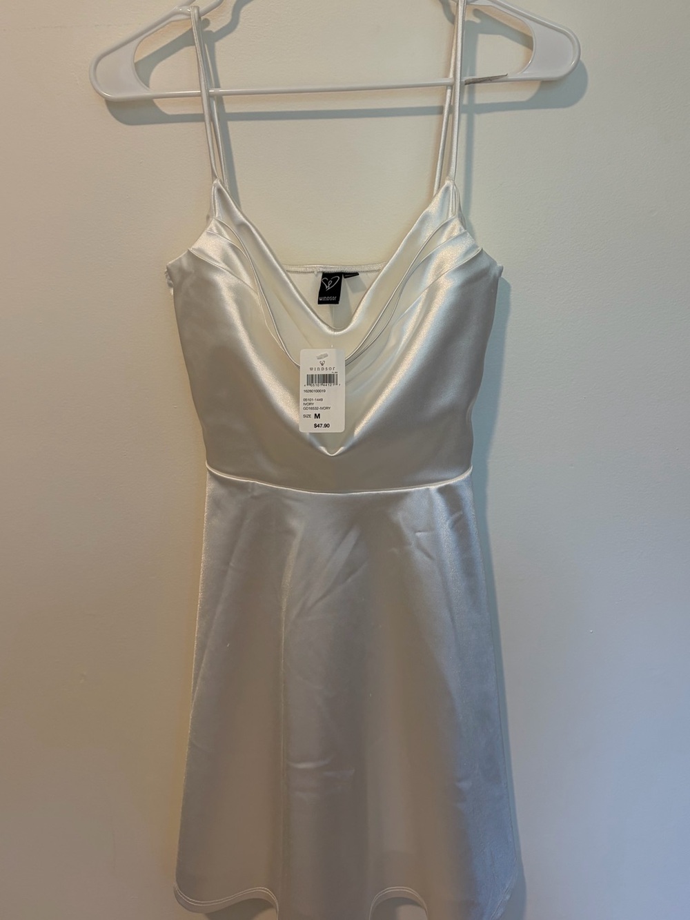 Windsor Ivory Satin Cowl Neck Dress